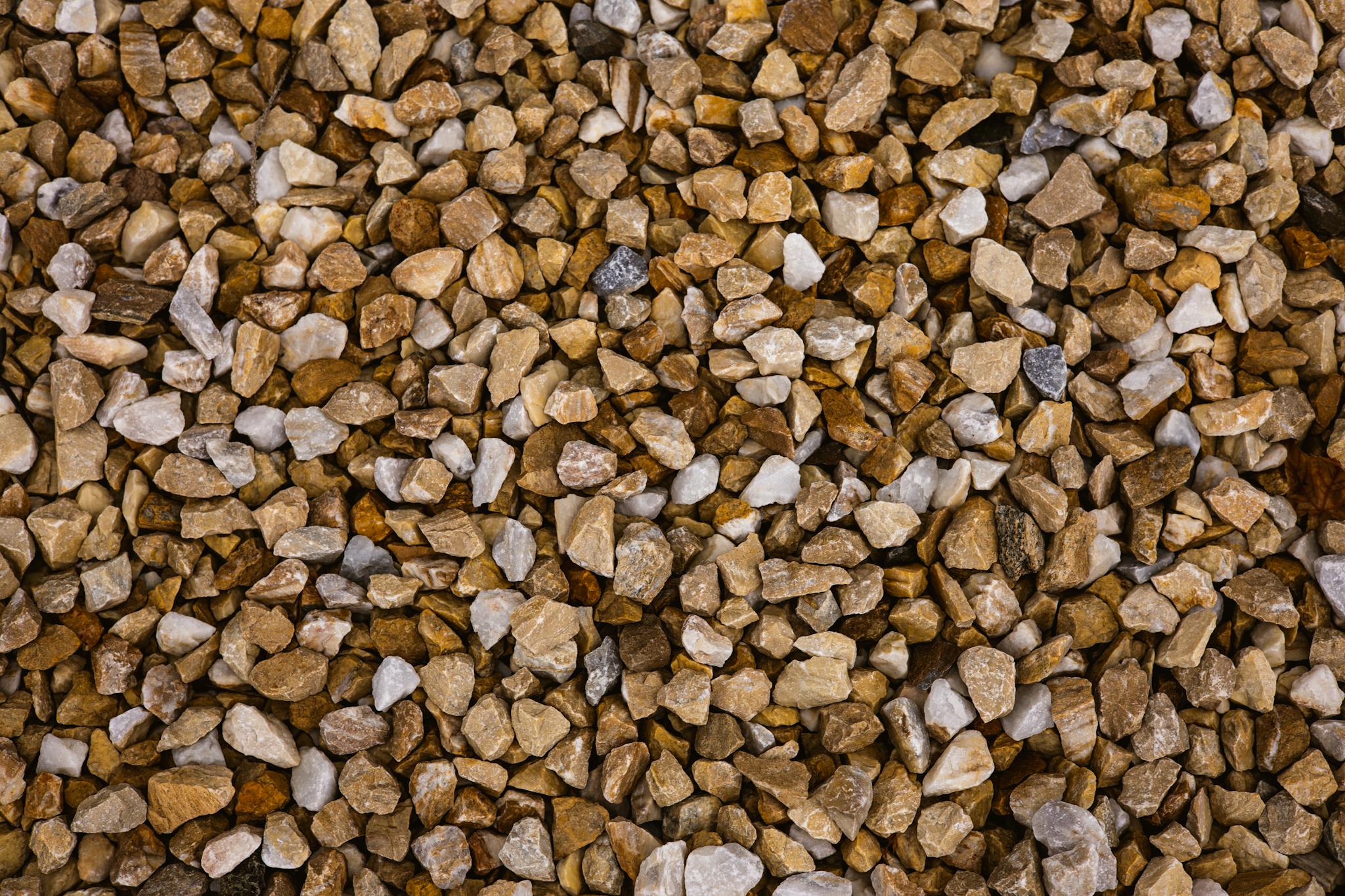 Detailed close-up of scattered gravel stones with varied colors and textures.